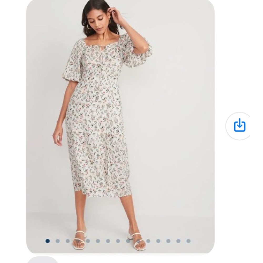 Puff Sleeve Floral-Print Pintucked Smocked MIDI Swing Dress